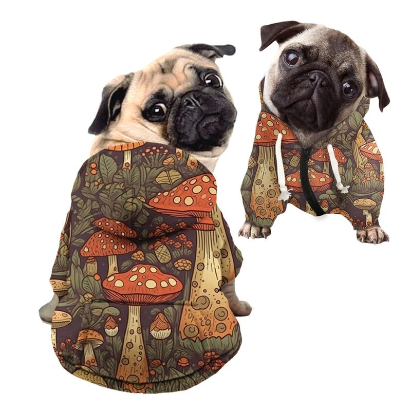 Kuiaobaty Mushrooms Pattern Hooded Pet Sweatshirt Small Dog Hoody Coat with Hat, Red Mushroom Print Puppy Pets Pullover Clothes Outfits — image 1