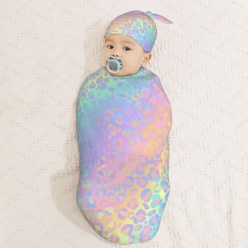 Miniatura 8 de Juego de mantas holográficas de leopardo para recién nacidos, manta de recepción suave para bebé, saco de envoltura para baby shower, regalo para