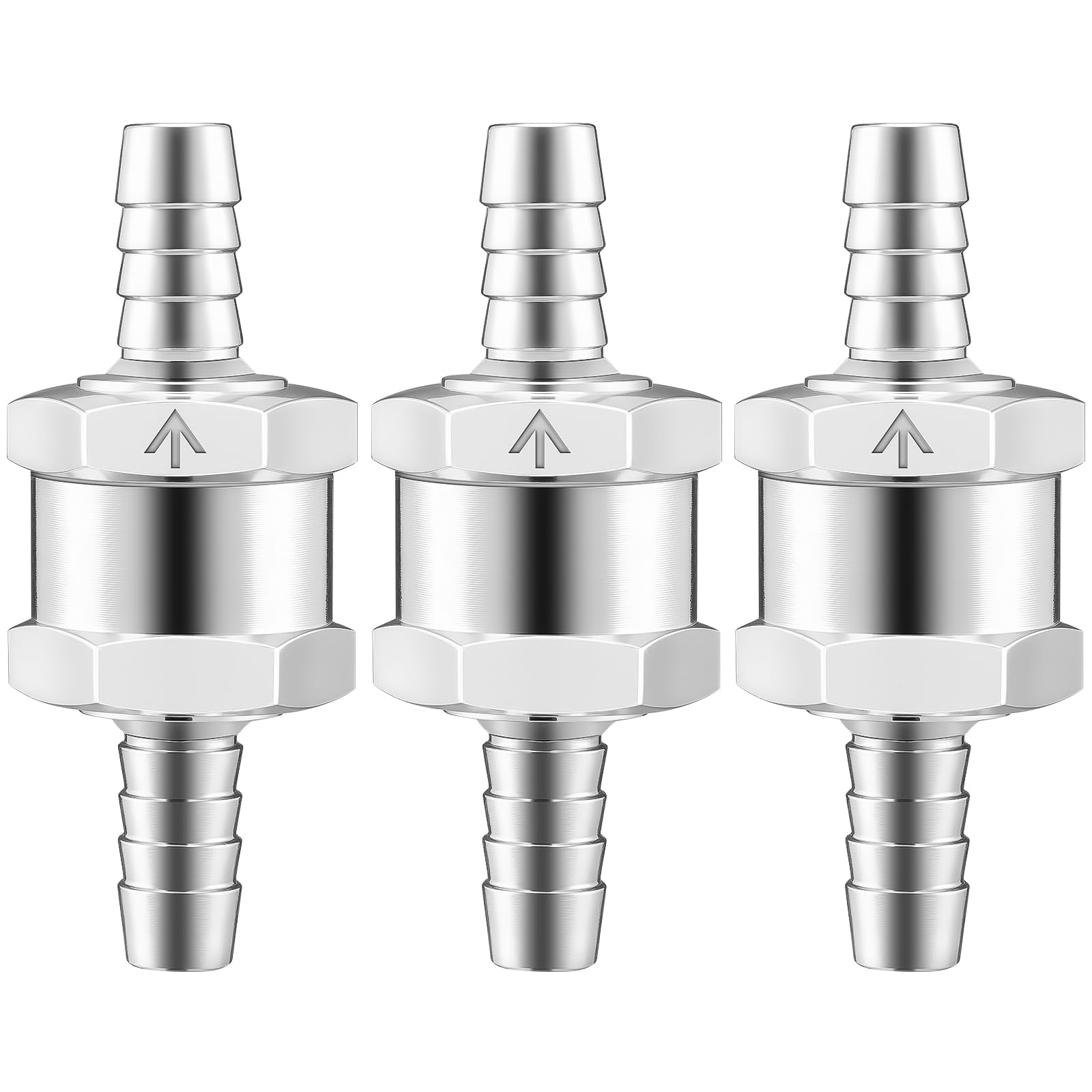Yicaam Silver 3 Pcs Aluminium One-Way Fuel Check Valve - 8Mm, Fuel Hose Check Valve Control Accessories For Petrol Diesel Fuel Oil Water