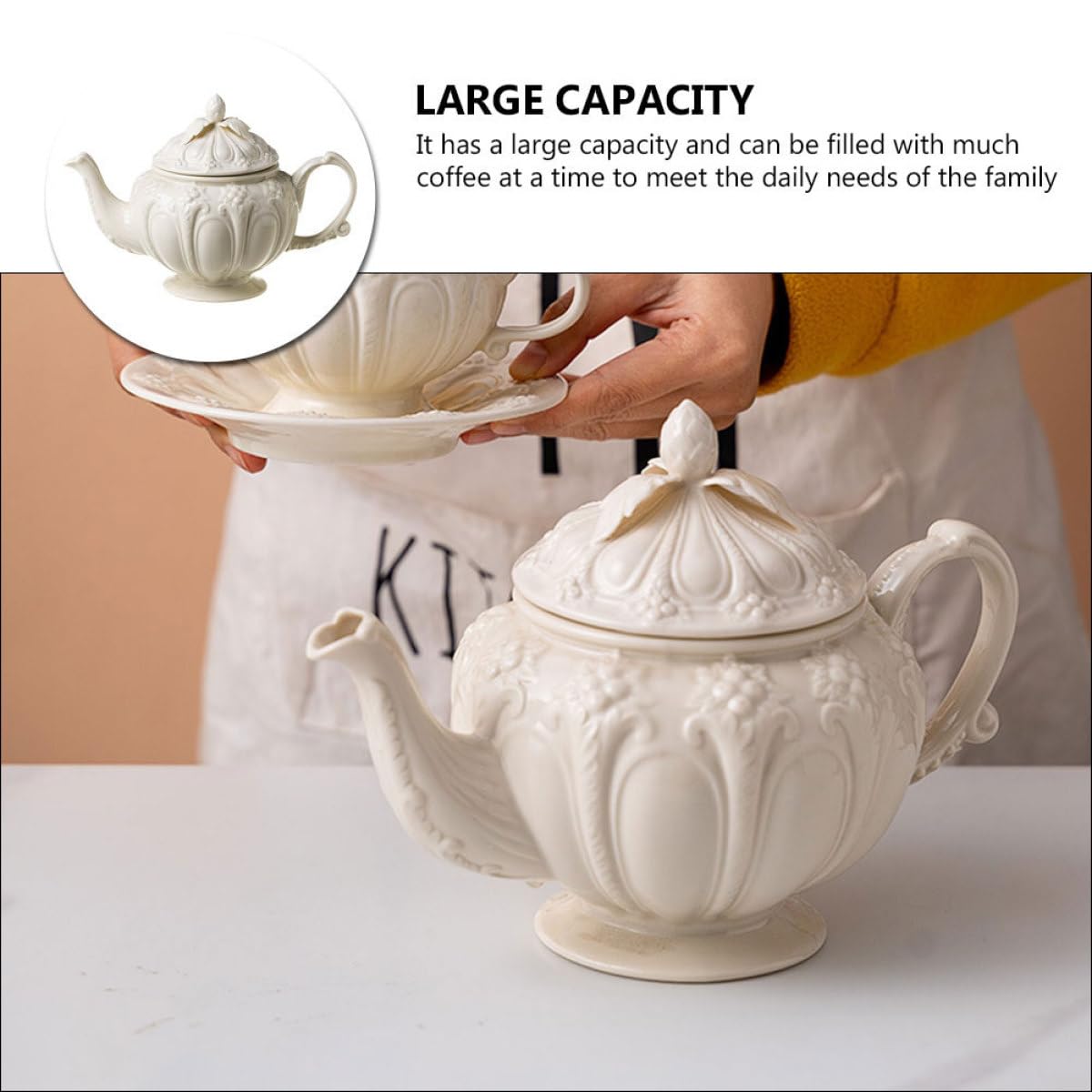 PartyKindom 1pieza Tetera de Cerámica Estilo Retro con Mango Ergonómico Jarra para Café Vintage Esmaltada para Infusiones y Té Tarde