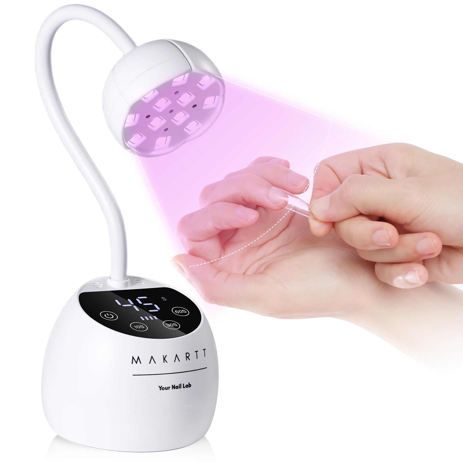 Makartt UV Nail Lamp - Gooseneck 39W Mini Cordless UV Light for Gel Nails, Rechargeable LED Curing Lamp with 4 Timers & Auto Sensor Fast Flash Curing Light for Salon Use (White)