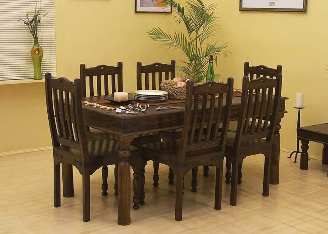 Jangid Handicraft Solid Sheesham Wood Dining Table 6 Seater | Wooden Six Seater Dinning Table with 6 Chairs for Home | Chairs with Cushion | Dining Room Sets for Restaurants | Dark Brown Finish