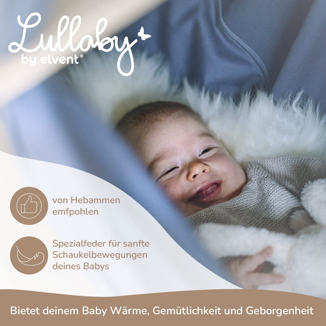 elvent® Lullaby Federwiege Set mit Matratze, Baumwolle, Made in Germany (Baby Hängewiege mit Ständer, Basaltgrau)