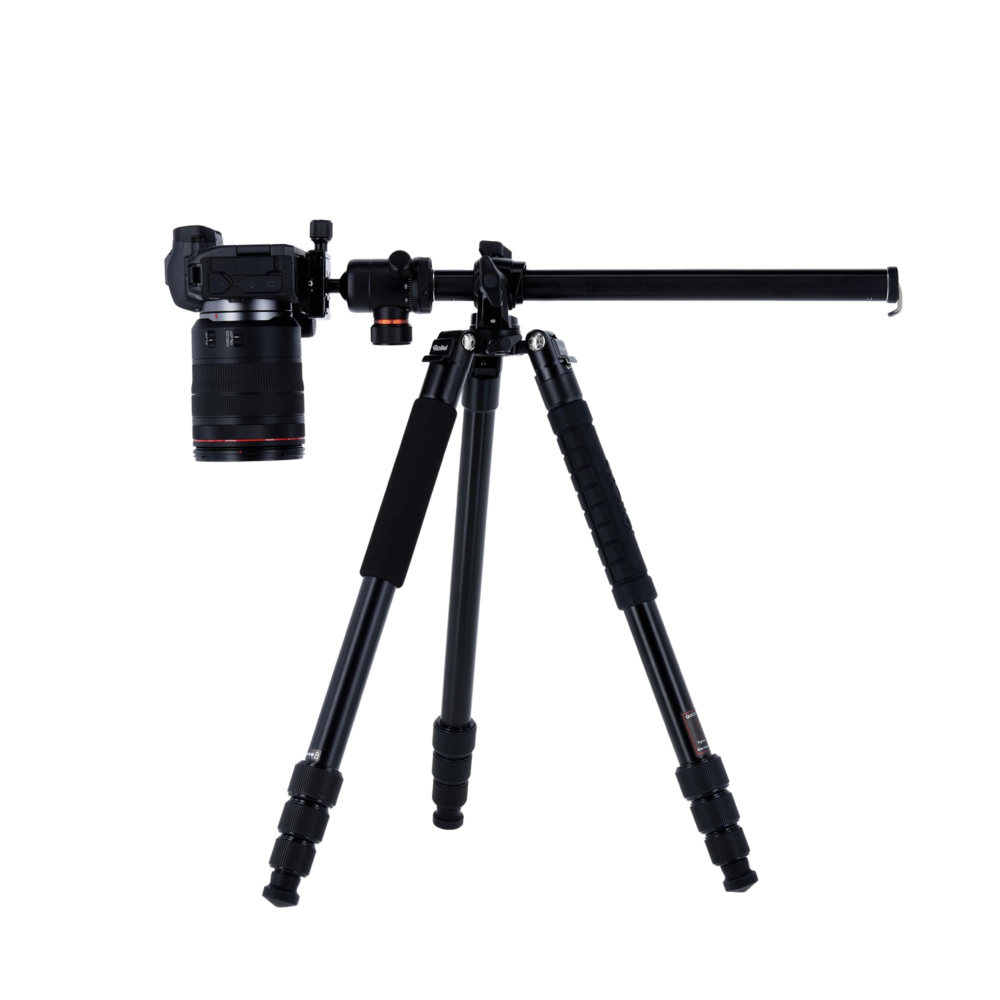 Rollei C5I MAKRO PRO I Aluminium Stativ I Schwarz I 3D-Kugelkopf I Einbeinstativ I Smartphone- Halterung I Schnellwechselplatte I 90° drehbare Mittelsäule