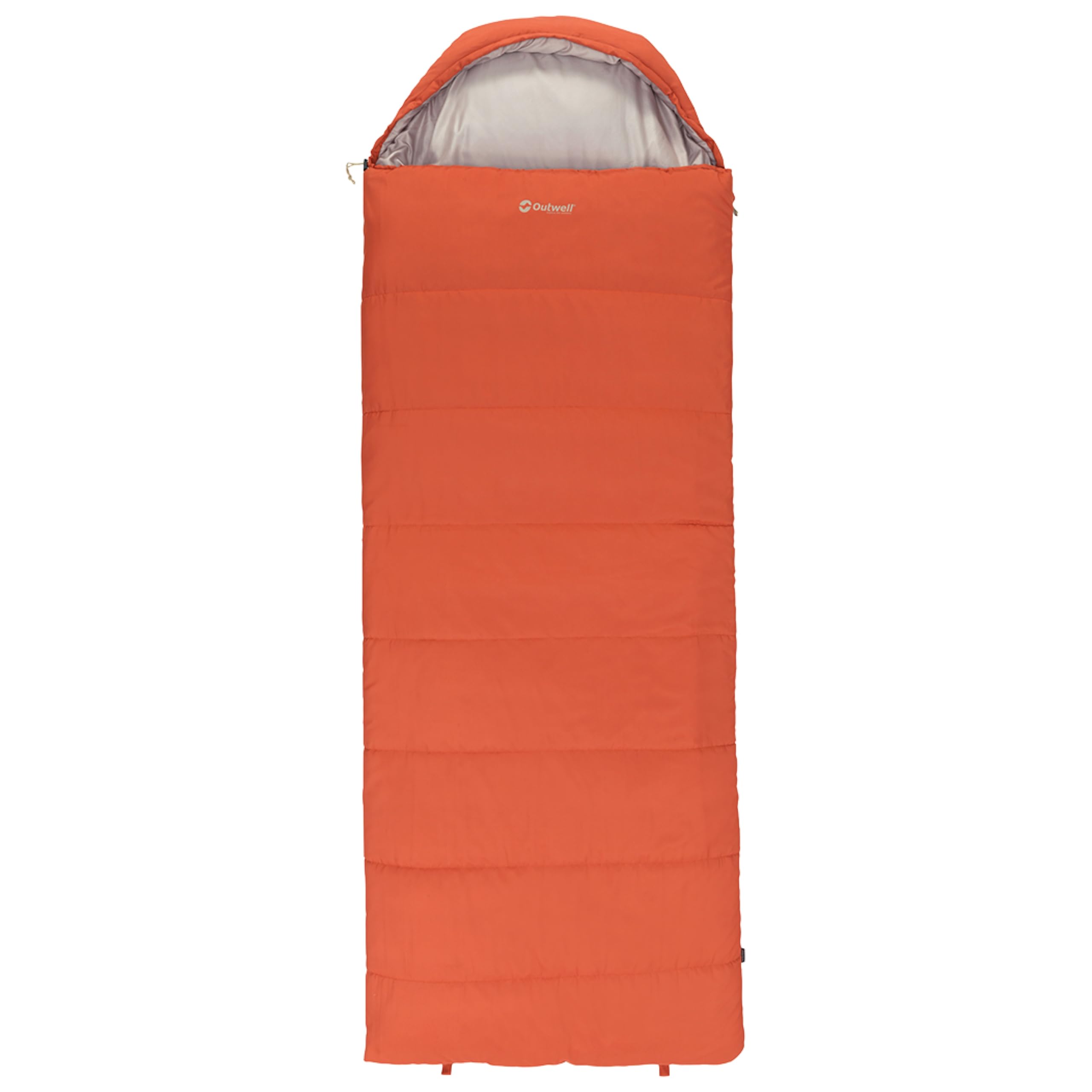 Outwell Campion Single Sleeping Bag – 3-Season Premium Rectangular Family Camping, Soft & Warm, Built-In Pillow, Comfort Hood - for Camping, Hiking, Campervan, Festivals (Campion Lux (Orange))