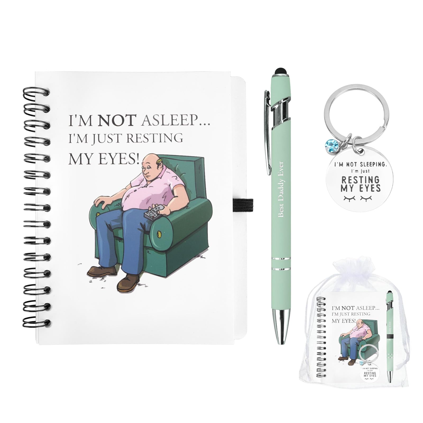Zidoley Gift For Dad, Best Fathers Day Gift From Son Daughter 3Pcs, Dad Keyring, A6 Spiral Notebook, Pen, Father's Day, Thanksgiving, Birthday, Christmas Presents For Daddy, Papa Gifts
