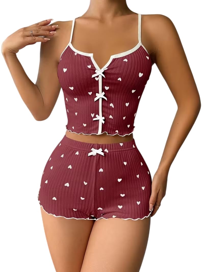 Women's Cute Print Babydoll Set – 2-Piece Ribbed Camisole and Shorts Nightwear | Soft Sleeveless Babydoll Loungewear Set with Ruffle Hem-image-18