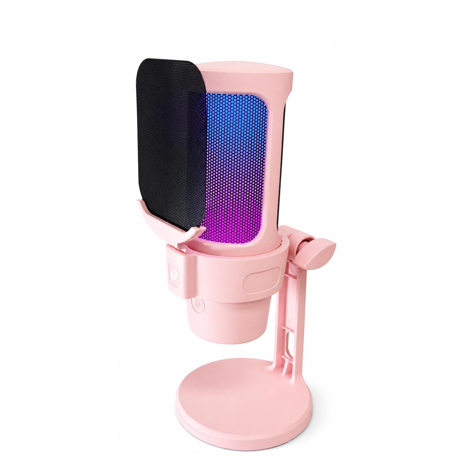 VCOM Microfono USB per PC, microfono da gioco RGB con pulsante mute, filtro pop, supporto antiurto, manopola di guadagno, microfoni a condensatore per giochi, podcast, streaming, registrazione, rosa