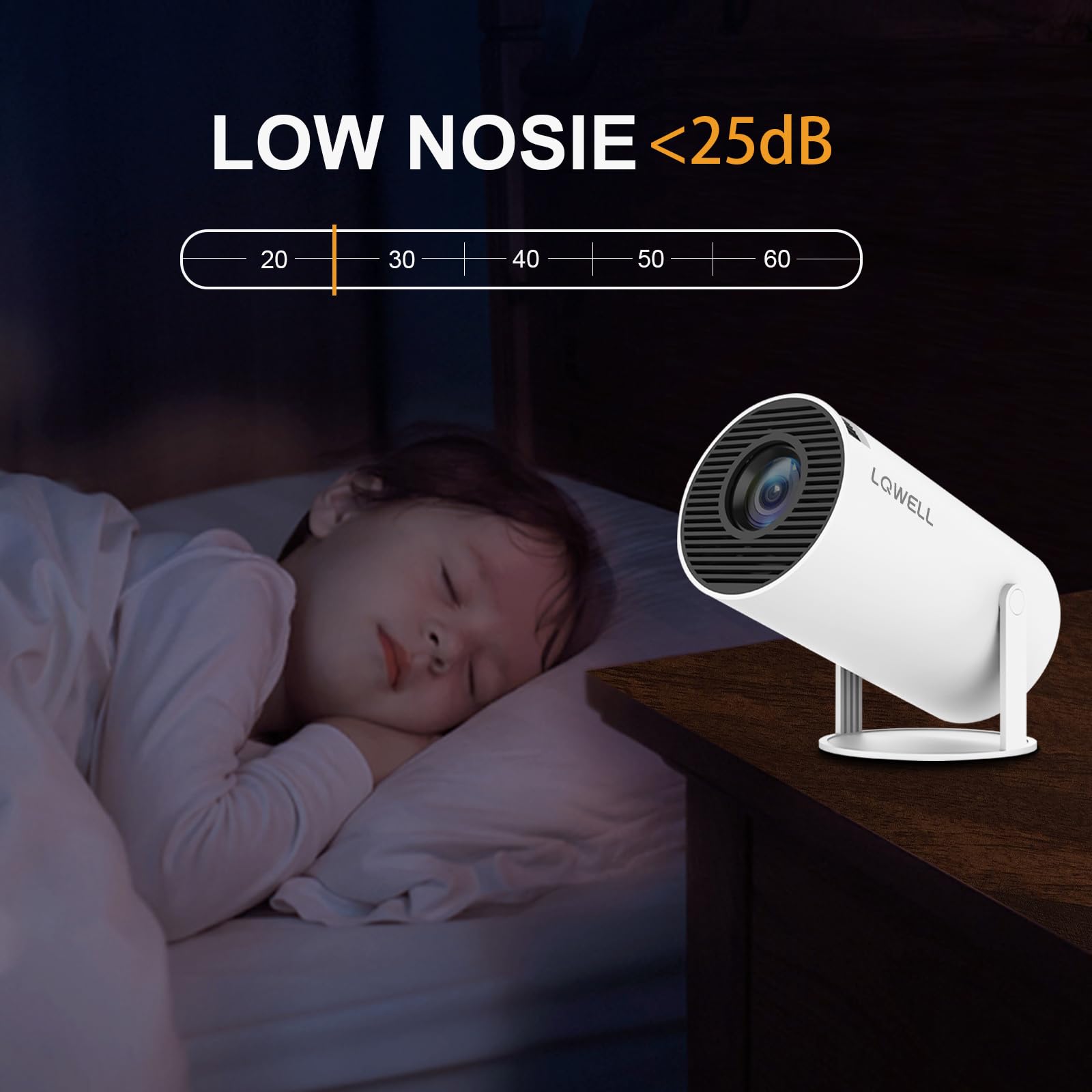 LQWELL Mini Projecteur Compatible Wi-FI 6, BT5.0 avec système d'exploitation Android 11.0, Correction Automatique du trapèze, 220 degrés, écran 130 Pouces pour téléphone/PC/Ordinateur Portable