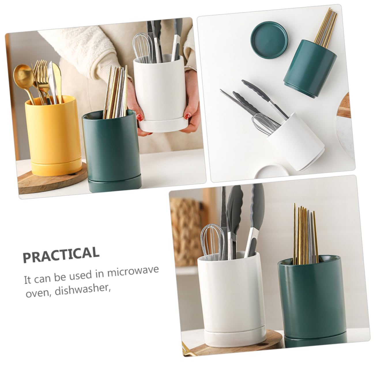 Support à Ustensiles De Cuisine Céramique Avec Base Drainante Organiseur Multifonction Pour Baguettes Fourchettes Et Cuillères Pour Cuisine Maison Et Professionnelle