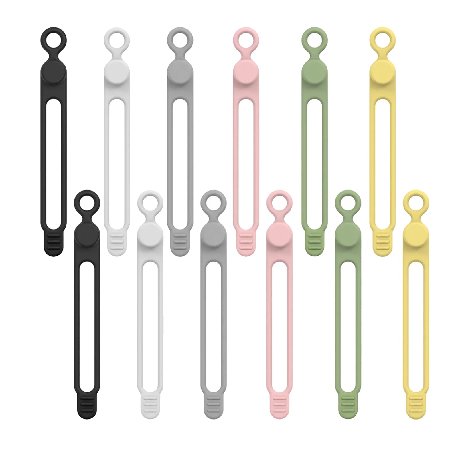 12pcs Elastic Silicone Cable Ties - Reusable Cable Ties for Phone Chargers