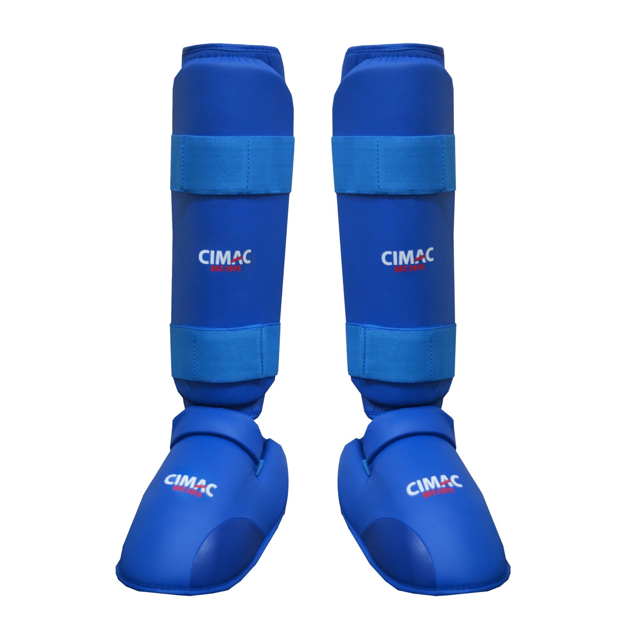 CIMAC Shin & Foot Protector with Removable Instep Pads - XLarge Karate Shin Guards, for Martial Arts Training and Sparring, with Secure Close, Ultimate Protection WKF Style, Blue