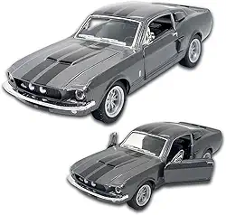 Carrinho de ferro Miniatura Mustang Shelby Gt 500 1967, Kinsmart, Escala 1:38, 12 CM, Cinza, Miniatura de carros clássicos