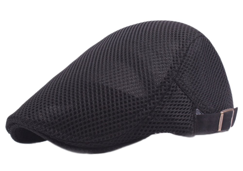 Weimay Men Outdoor Breathable Mesh Summer Hat Duckbill Cap Cabbie Flat Driving Cap Sun Protection（Black）