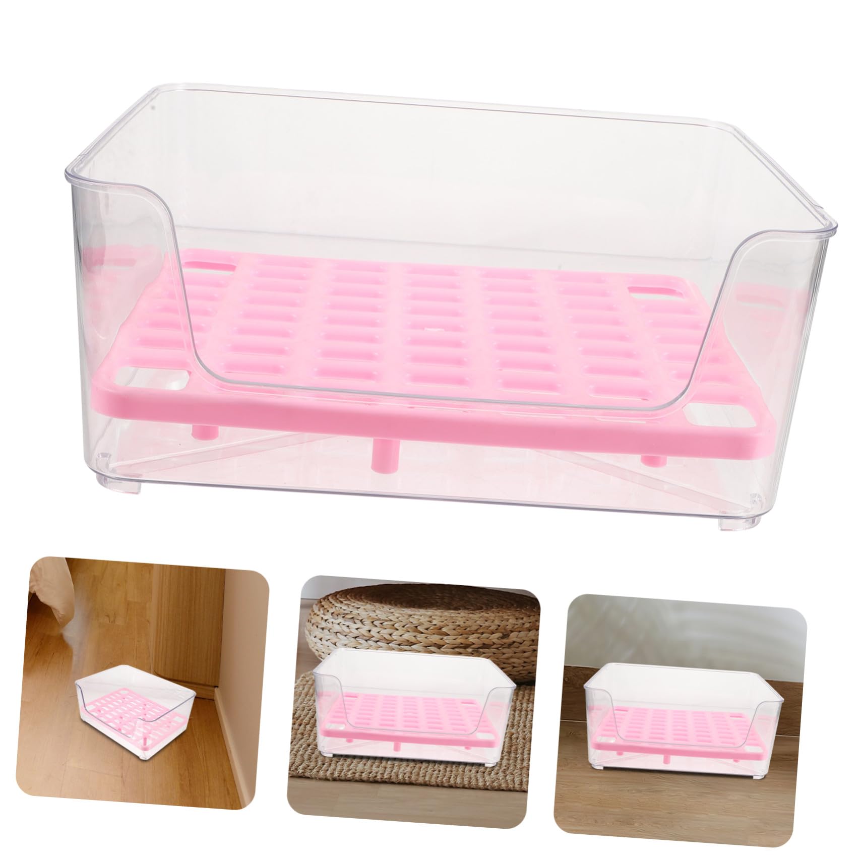 Kisangel Lettiera per Gatto in Acrilico Rosa Facile da Pulire Lati Alti per Addestramento, Contenitore Urine Anti-spruzzo per Gattini e Gatti Domestici