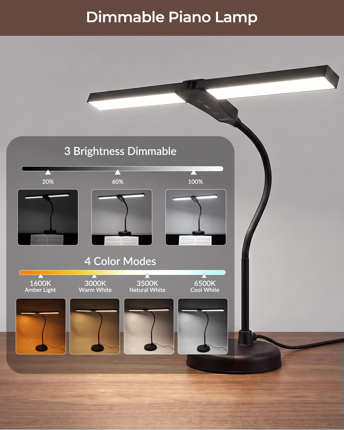 Klarlight Lámpara Piano - Lámpara LED pianos verticales/de cola/digitales
