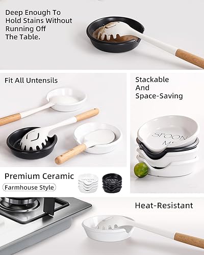 Miniatura 3 de BosilunLife Soporte de cuchara de cerámica - soporte para cuchara de cocina para soporte de cuchara superior de estufa para encimera de cocina..