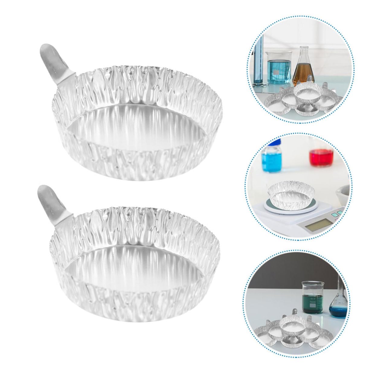 200 Bandejas de Pesaje de Aluminio para Laboratorio, Plato de Pesaje Pequeño de 42ml con Asas, Resistente y Estable para Experimentos Científicos