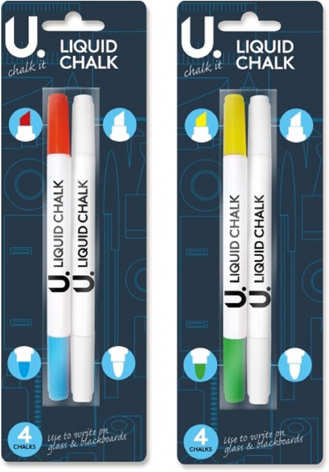 U.Chalk It Liquid Chalk Pens, Assorted Colours, 2 DoubleEnded Pens