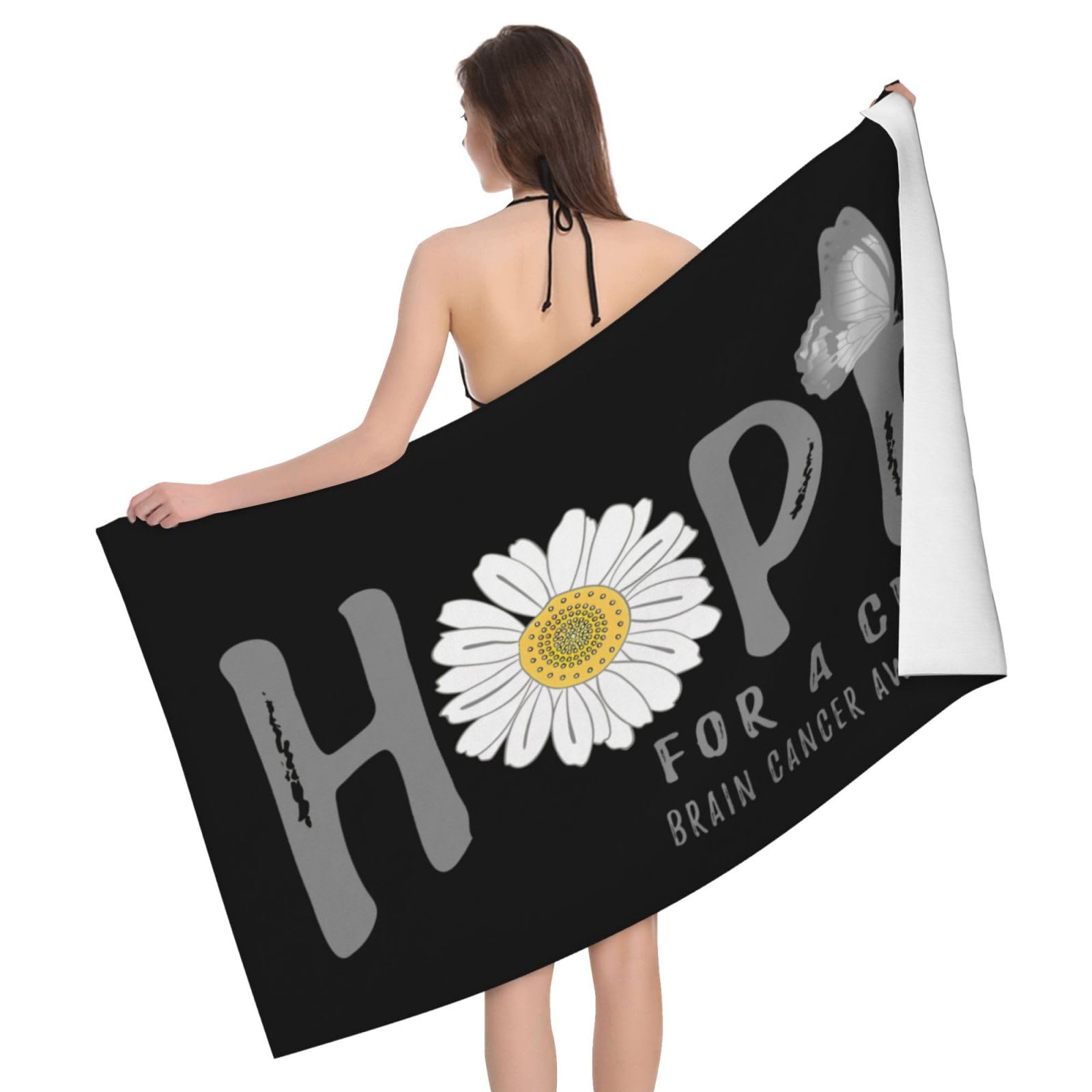 HLBSDM Microfiber Hope for A Cure Brain Cancer Awareness Flower Beach Towel Quick Dry Soft Sand Free Beach Towels for Pool Swim Beach Lightweight Thin Towels
