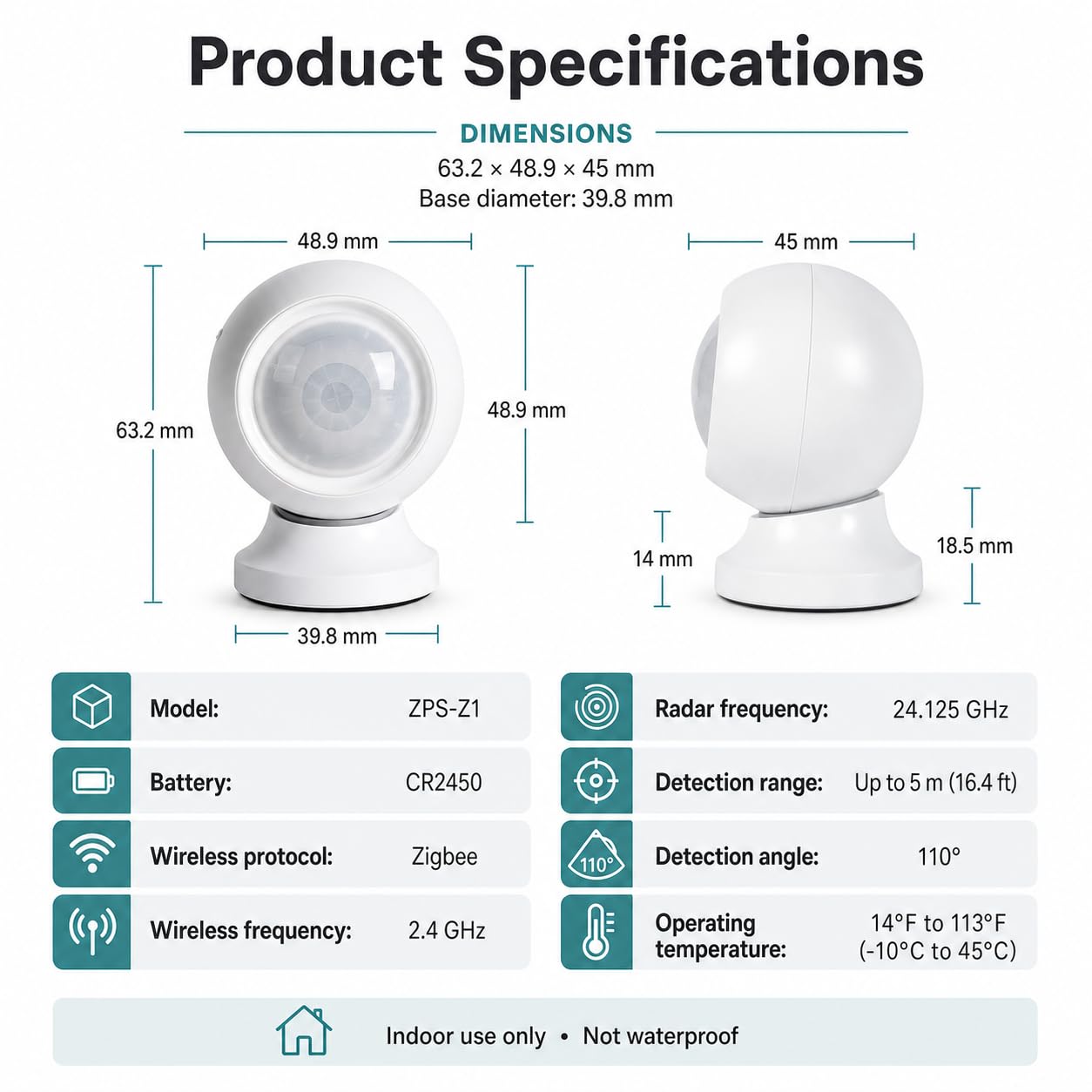 Sensor de presencia humana Zigbee, funciona con pilas, requiere
