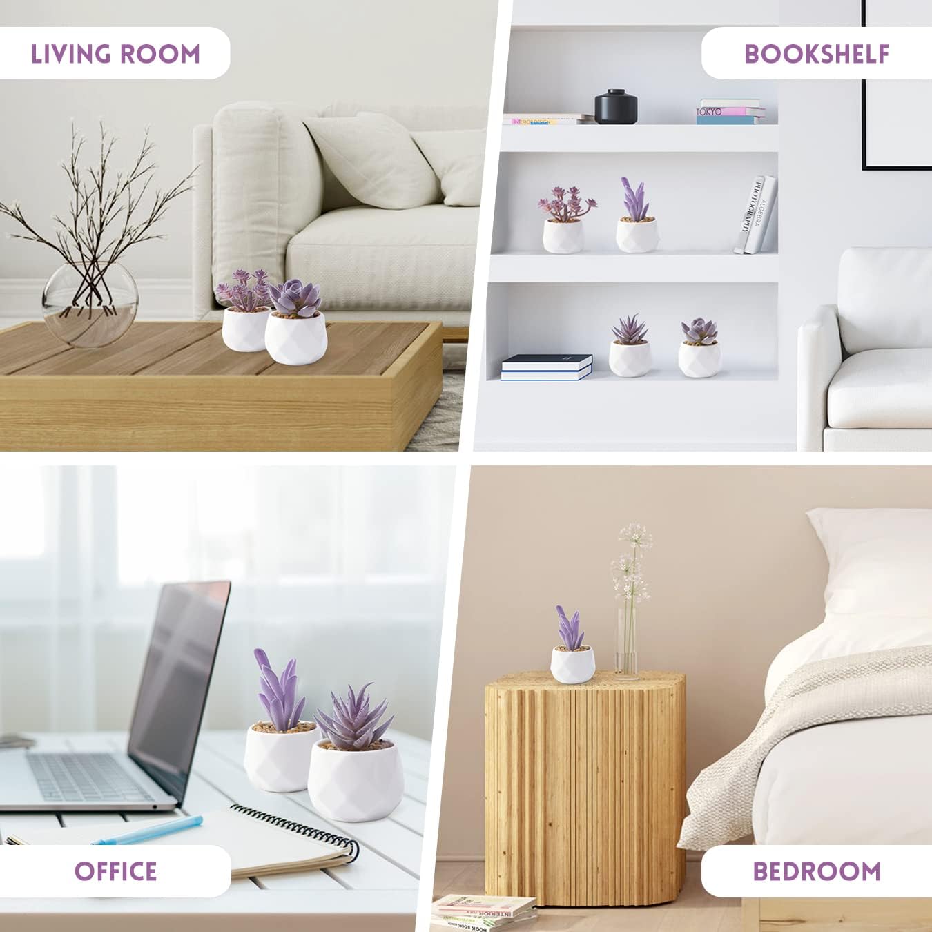 Buy Set of 4 Decorative Artificial Succulent Plants in Pots, Faux