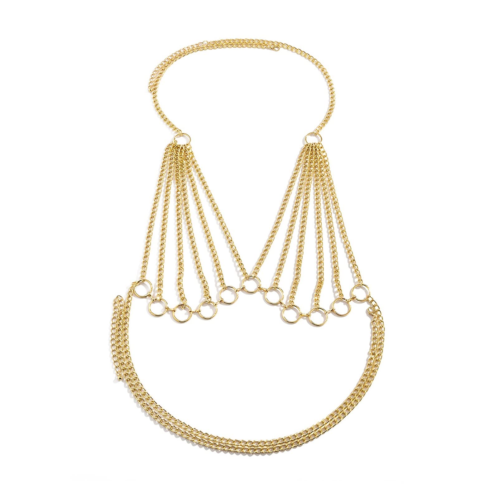 Body Chain Damen Kette - Goldfarbene einfache Strandkette mit Kreuzband für Taille und Bauch - Schwarze Harnaskette - Edler Schmuck für Damen - Accessoires
