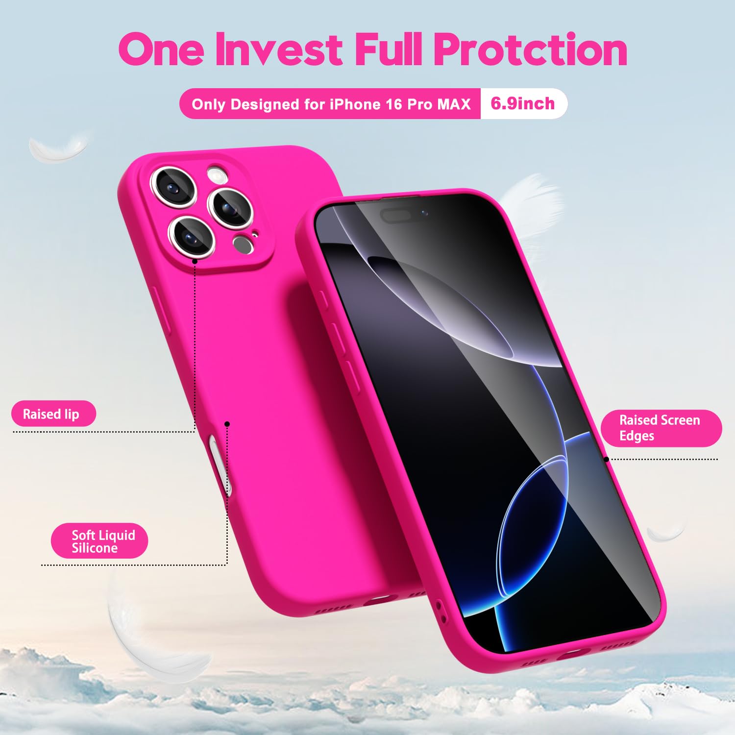 oakxco for iPhone 16 Pro Max Case Liquid Silicone, Soft Rubber Gel Elegant Aesthetic Basic Simple Cover, Cute Thin Slim TPU Matte Solid Color Plain Smooth Case for Women Girl, Light Pink — view 624