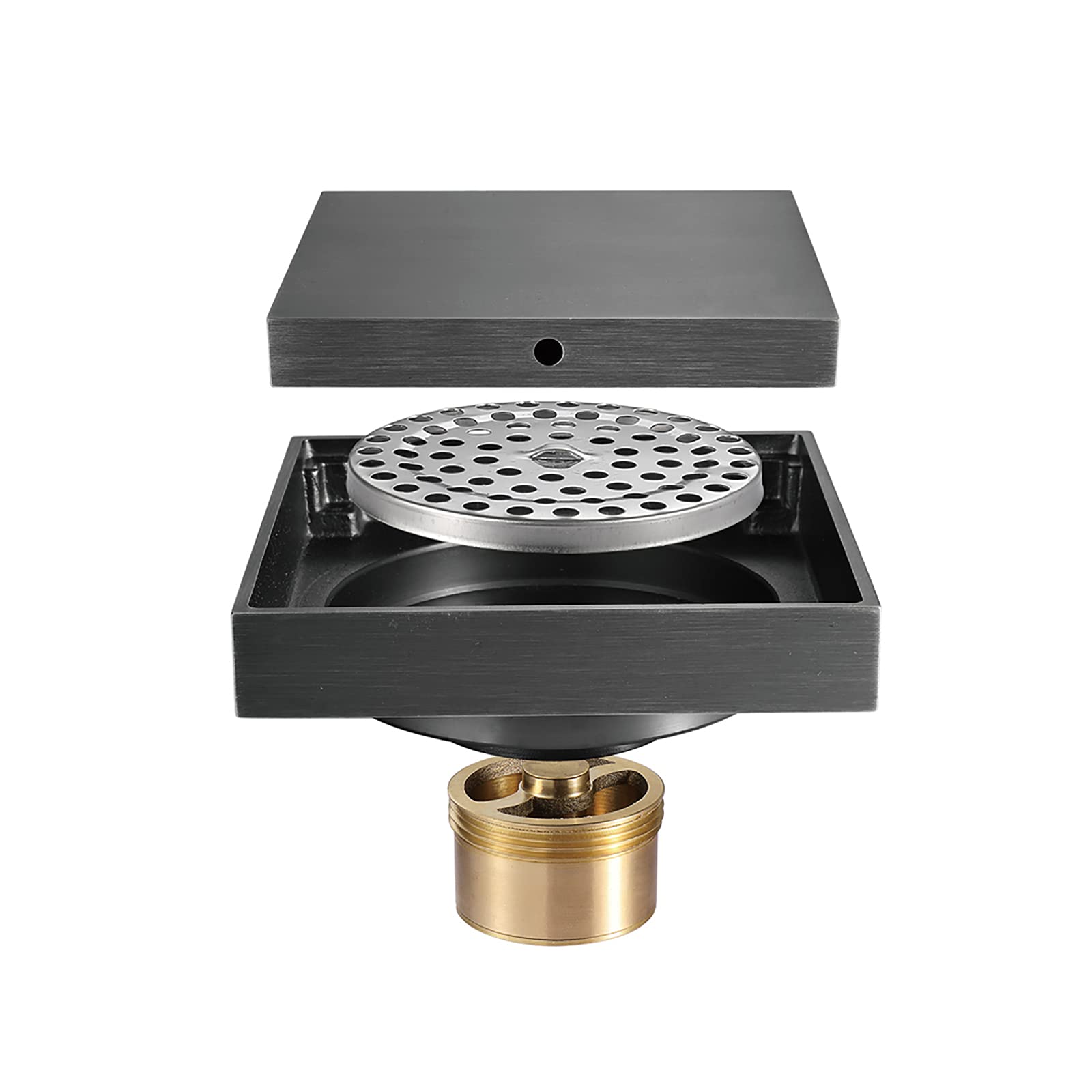 floor drain， Invisible Brass Gun Gray Floor Drain 4 inch Square Deodorizer with Removable Cover