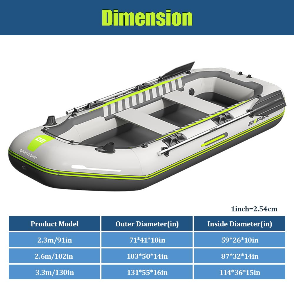 YUEWO Inflatable Boat for Adults, Inflatable Dinghy, Fishing Inflatable Kayak, Heavy Duty Inflatable Canoe River Inflatable Raft Lake, Air Blow Up Boat with 2 Paddle (2.3m/91in)