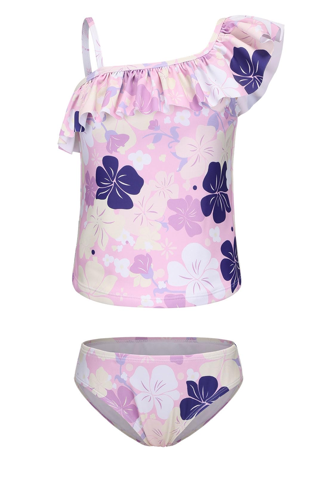 Girls Two Piece Tankini Swimsuits Tie Dye Bathing Suit for Kids One Shoulder Swimwear 3-16 Years
