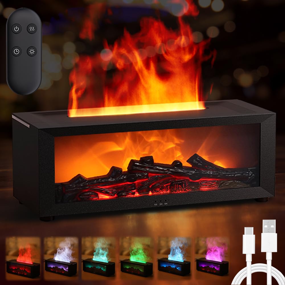 Diffusore di aromi di fiamme, diffusore di oli essenziali con luce a 7 colori, umidificatore Flame Diffuser con telecomando, diffusore di oli profumati con timer, spegnimento automatico per la casa,