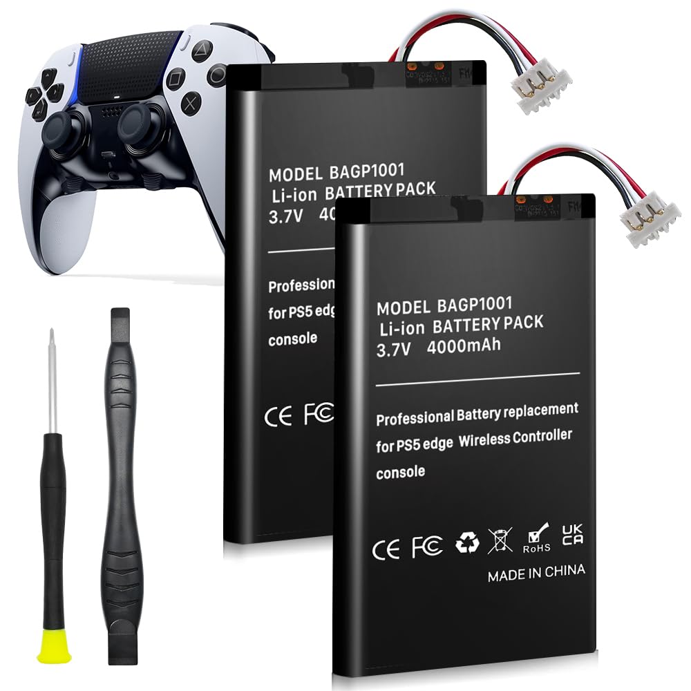 Battery for Sony PlayStation Dualsense Edge Controller, 4000mAh New Upgrade High Capacity Replacement Battery for Sony PS5 Dualsense Edge Wireless Controller with Repair Tool Kit (2Pack)