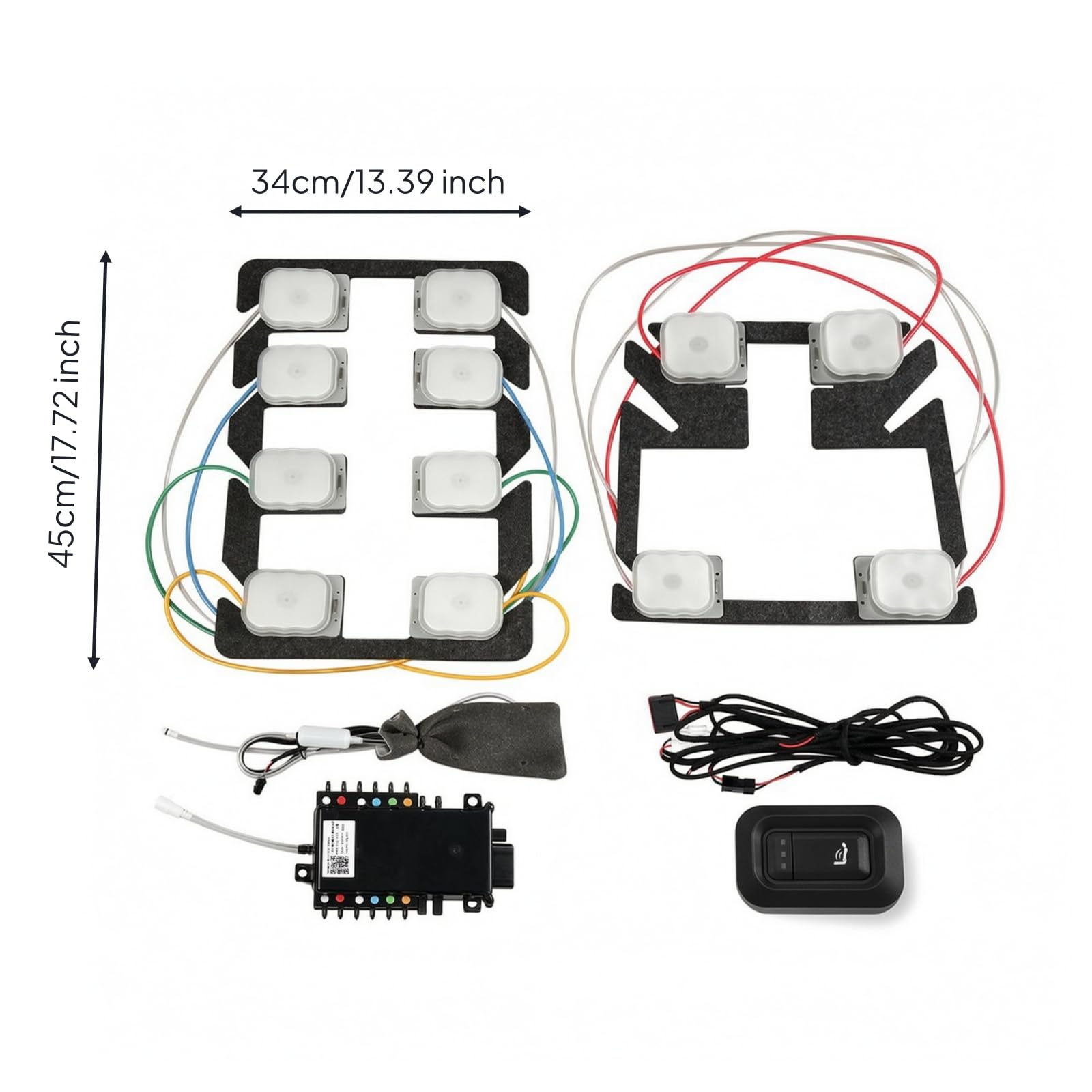 Massage Kit Massaggio Pneumatico Sedile 12 Punti Cuscino Schiena Integrato Controllo a Scatola Dedicata con Cablaggio Completo Adatto per Viaggio Fuori Città Weekend