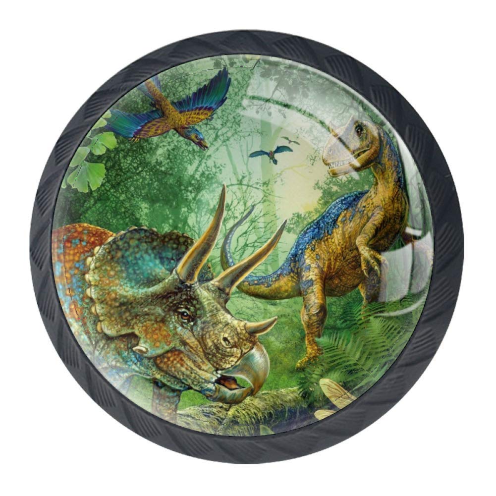Jungle Dinosaur Drawer Knob Pull Handle Cupboard Knobs with Screws 4pcs, Multi03, 3.5×2.8CM/1.38×1.10IN - Image 2