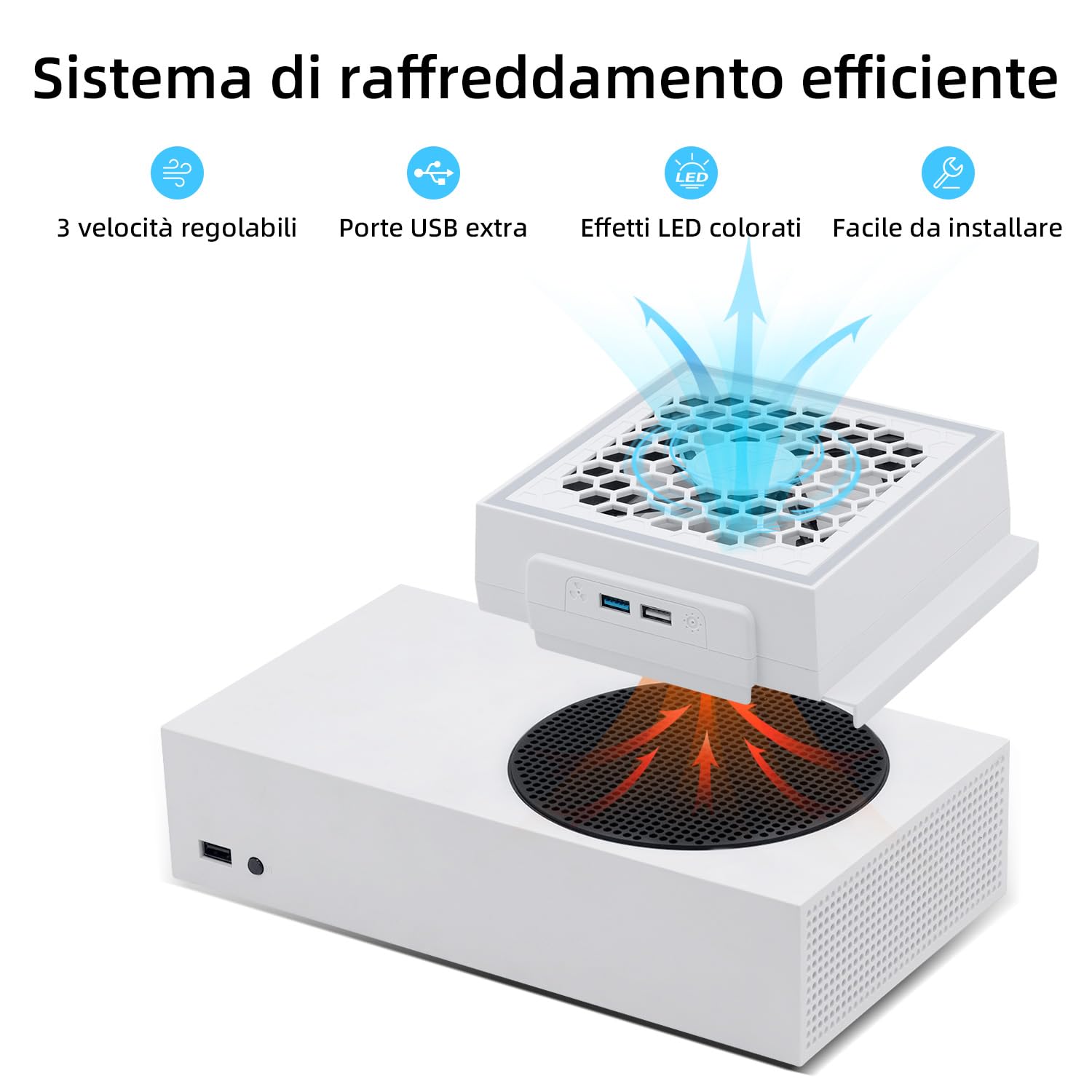 Mcbazel Ventola di Raffreddamento per Xbox Series S, Display a LED RGB, a Basso Rumore, 2 Porte USB Aggiuntive, Ventola di Raffreddamento Esterna a 3 Livelli per Console Xbox Series S