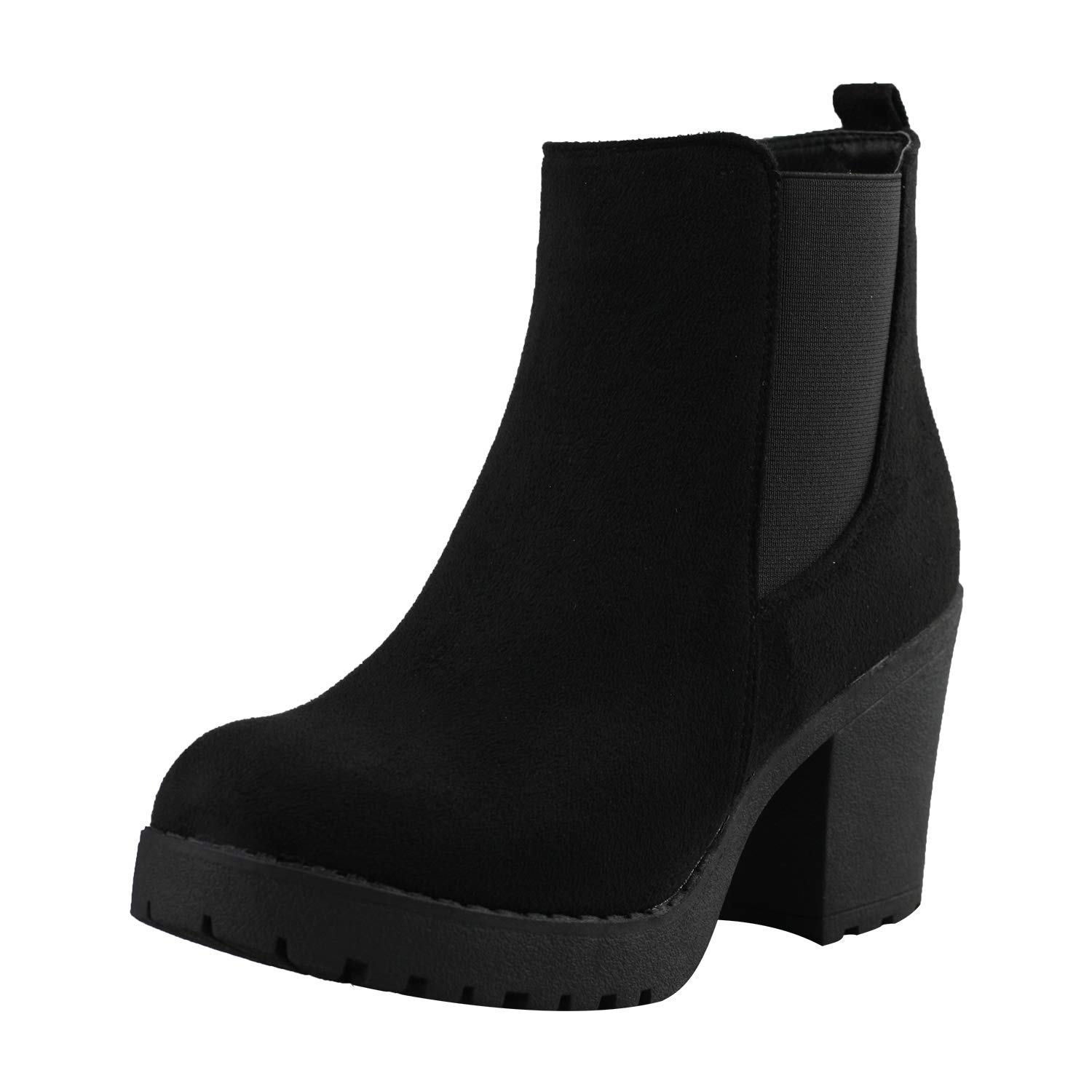 Women’s Block Chunky Heel Ankle Booties Slip on Platform Boots Zipper up High Heel Chelsea Boots