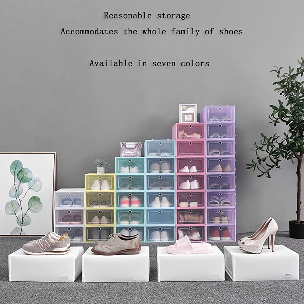 Juego de 30 cajas de zapatos apilables transparentes con tapa, recipientes de plástico para almacenamiento de zapatos para entrada, exhibición, solución de ahorro de espacio, gran zapatero