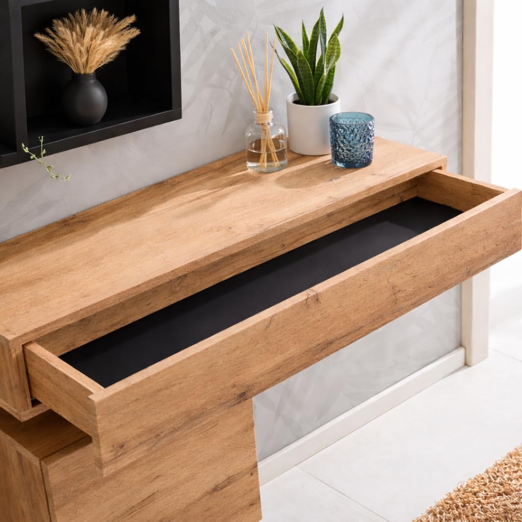 Mobile Ingresso Moderno Con Pensili A Giorno Mensole Sospese Con Cassetto E Anta Salvaspazio Design Nordico Set Completo Per Ingresso Corridoio Zona Living 100 x 170 x 30 Cm (Nero e Rovere)