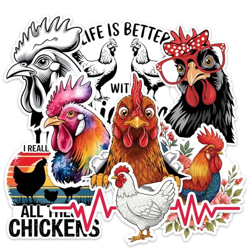 Image of Chicken Sticker 8 Pcs (Large Size) Vinyl Stickers Laptop Waterproof Decal for Car Bumper Water Bottle Notebook Luggage Window Funny Party Birthday Decorations - Size 4 Inches