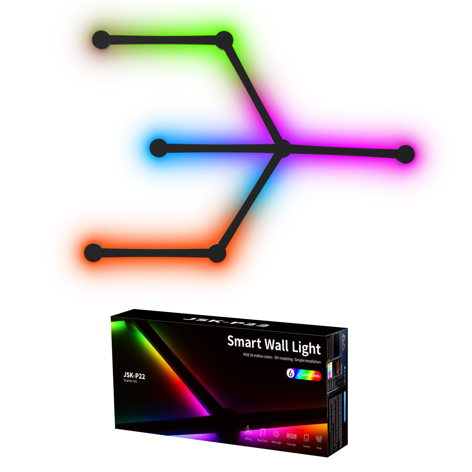 Sponsored Ad – NALACAL RGB Wall Light, Backlit Modular Wi-Fi Colour Changing Home Decor Lights, LED DIY Geometry Splicing Gaming Lights Work with Alexa and Google Assistant for Game Room, Bedroom (6 Lines, Black)