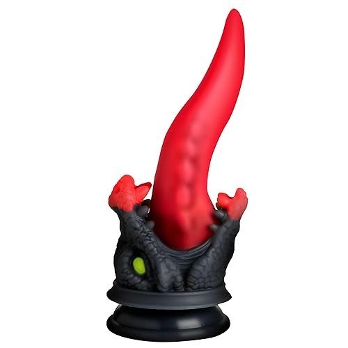 CREATURE COCKS Dragon Roar Silicone Dildo for Beginners, Men, Women, & Couples. Suction Cup Base and Fantasy Dildo. Premium Silicone & Harness Compatible. 1 Piece, Red & Black.