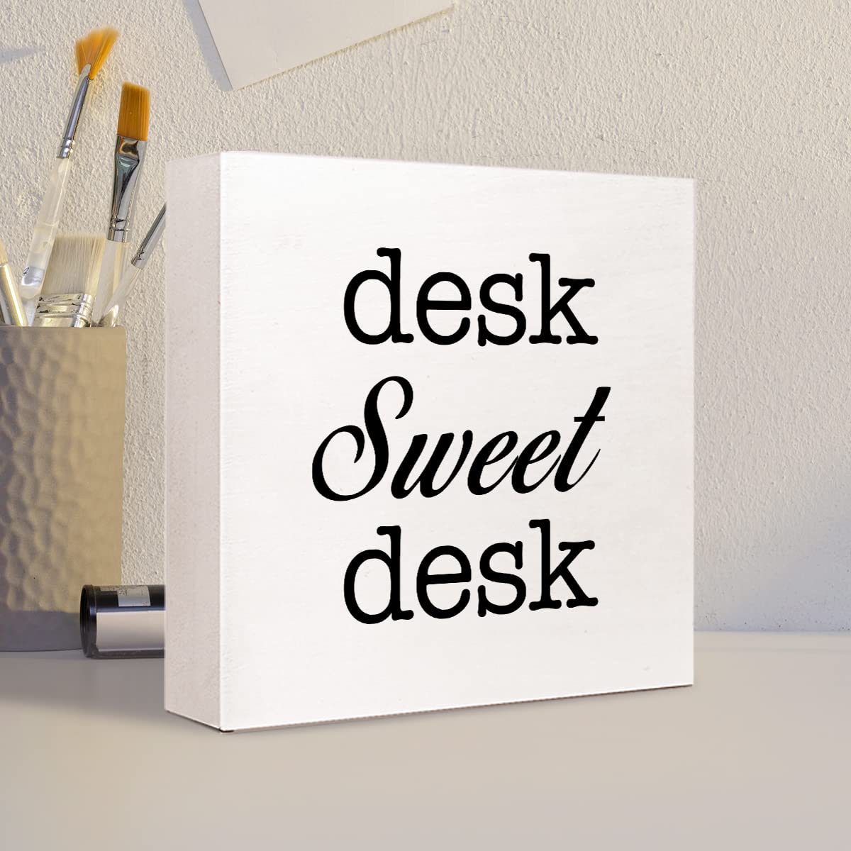 Holzschild Für Schreibtisch-Deko – 12,7x12,7 Cm, Mit Motivierendem Spruch, Naturholz