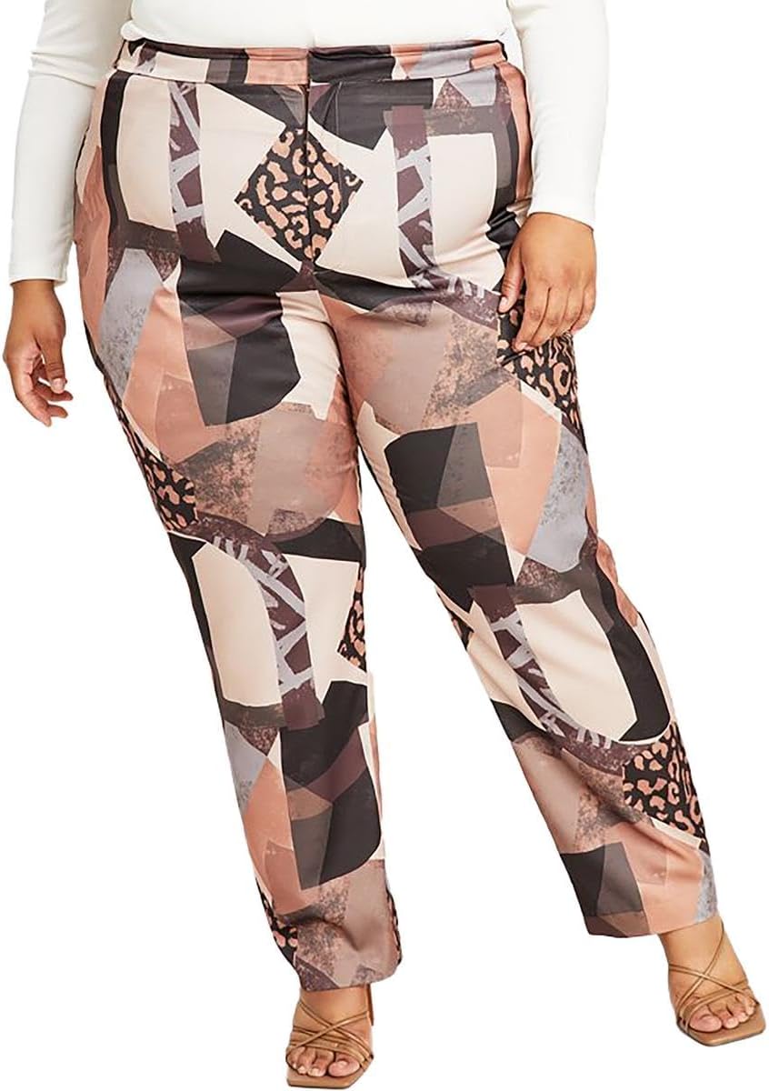 Nina Parker Womens Satin Straight Leg Relaxed Casual Pants