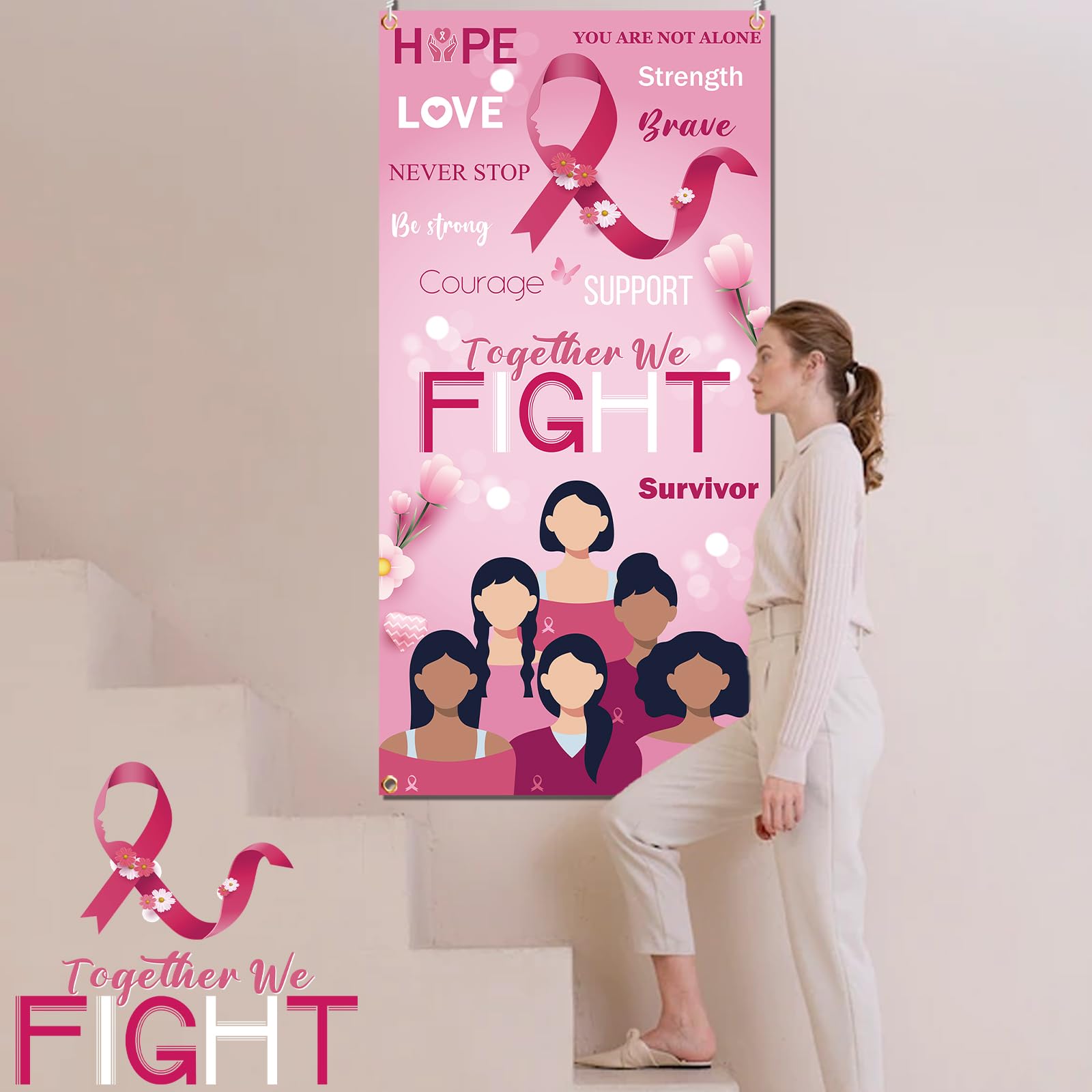 Brustkrebs-Bewusstseins-Banner – Rosa Band, 90x185 Cm, Für Veranstaltungen, Spendenaktionen & Dekoration