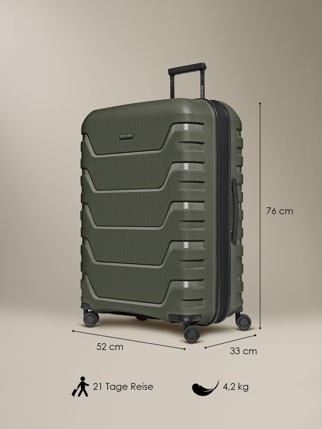 Smartbox Großer Koffer XL Erweiterbar 76 cm, 111–120L Check-in Reisekoffer, Leichter Hartschalen Trolley aus Polypropylen, 4 Doppelrollen, TSA Schloss, Großes Reisegepäck (Edition 01)