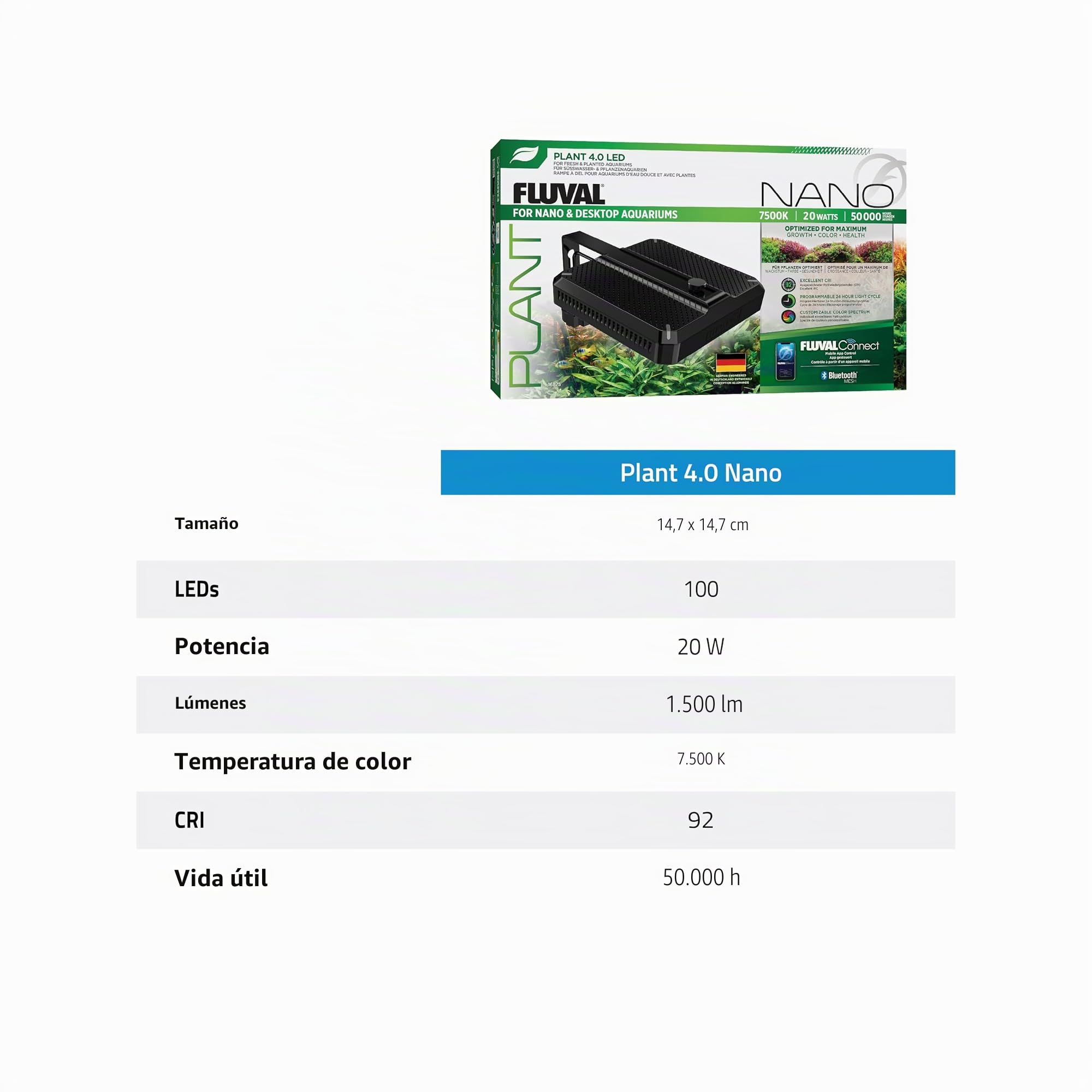 Pantalla para Acuario Fluval Nano Plant 4.0 LED w/BT Mesh, 20 W