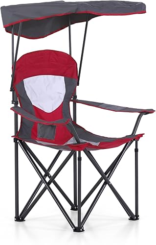 Miniatura 8 de LET'S CAMP Silla de campamento con toldo de sombra, silla de camping plegable con portavasos y bolsa de transporte para acampar al aire libre,