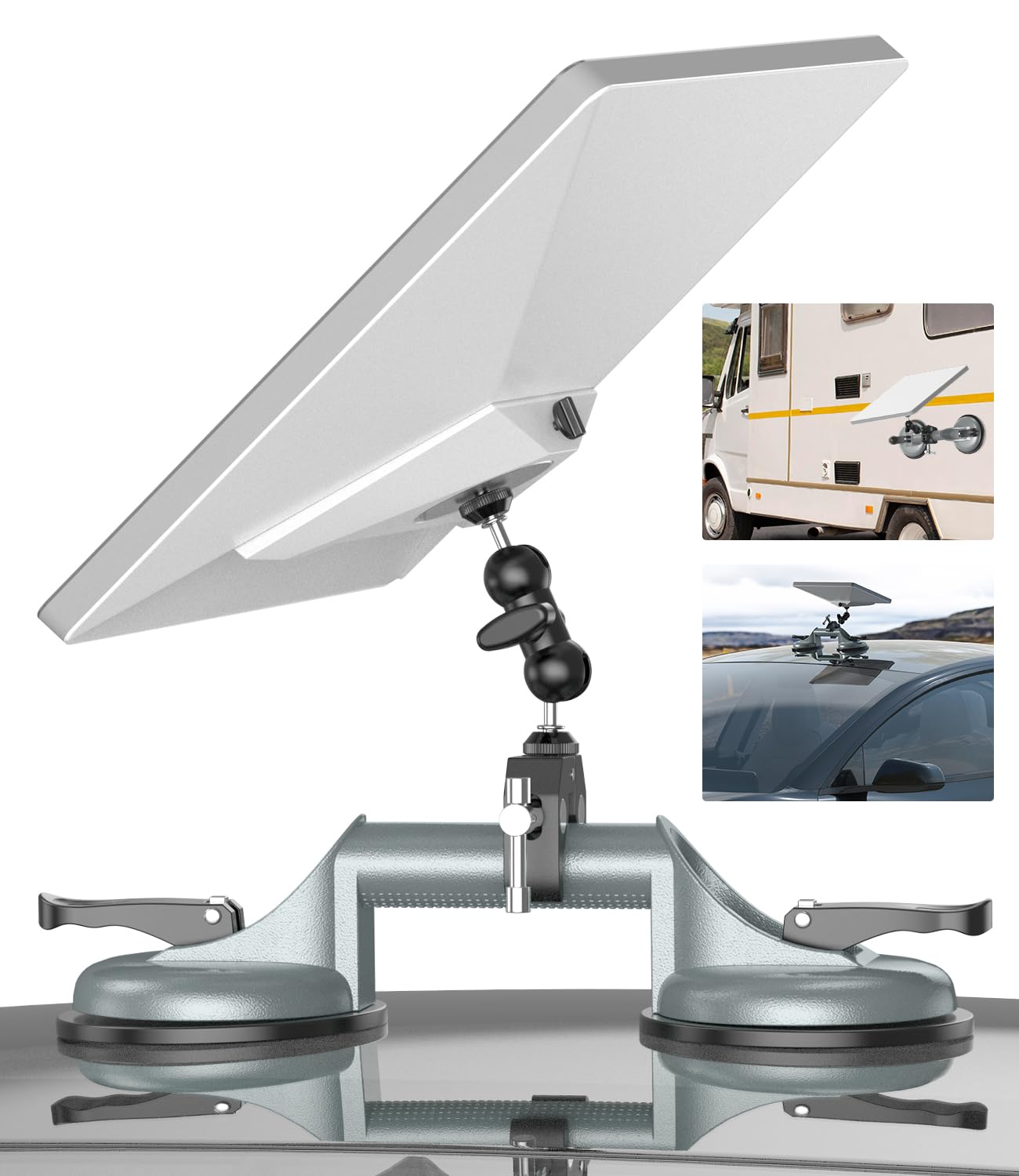 Car Mount for Starlink Mini, Clamp Pole Mount with Aluminum Suction Cup Mount for Starlink Mini, Mounting Kit for Car/RV/Roof Rack/Boat