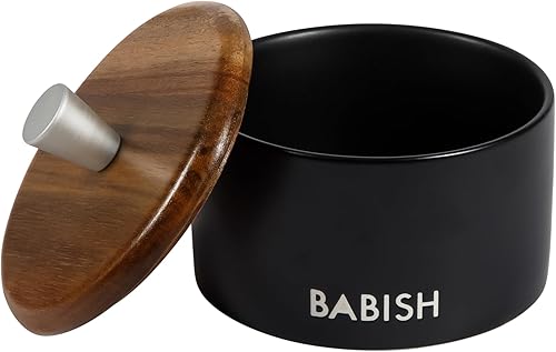 Babish Bodega de sal de gres con tapa de madera - 4" X 3.5"